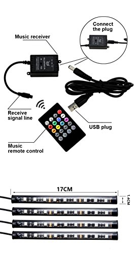 Car Atmosphere Strip Light,SJP Light 8 Colors 48 LEDS RGB Muti-Color Music Underdash Decorative Atmosphere Car Interior Lighting Kit with Sound Active and Wireless Remote Control