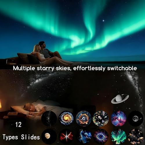 2-in-1 Starry Night Light Projector, with 12 Projection Films, 360° Adjustable Brightness Control Eye‑Caring LED Night Light for Kids Adults Bedroom Home Ceiling Car Decor Gift