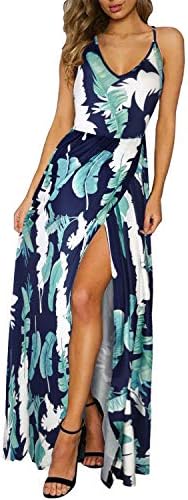 ULTRANICE Women's Summer Floral Tie Back Adjustable Spaghetti Strap Maxi Dress Split