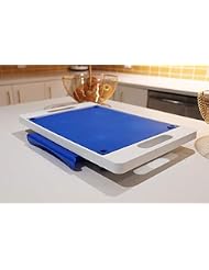 Karving King Kitchen Dripless Cutting Board 2 in 1 System | Non Slip Feet & Spikes Hold Food in Place while Carving | Juice Groove Fills Drip Collection Drawer for Gravy & Easy Clean Up | Blue