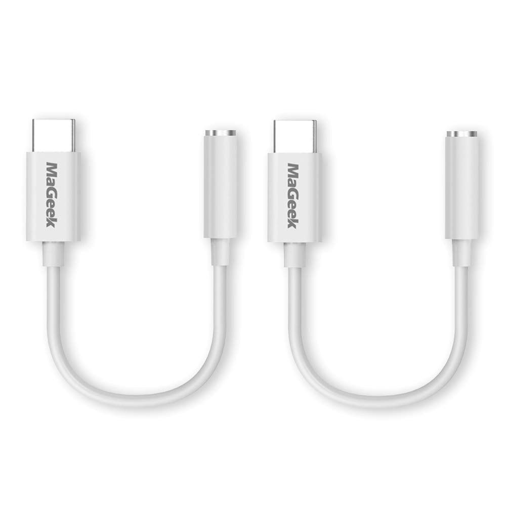 MaGeek [2-Pack Type C to 3.5mm Headphone Audio Adapter USB-C to Earphone Aux Adapter [Full Digital Hi-Fi 96 kHz /24-bit] for iPad Pro/Google Pixel/Pixel 2/3/Samsung S10 S9/OnePlus and More (White)