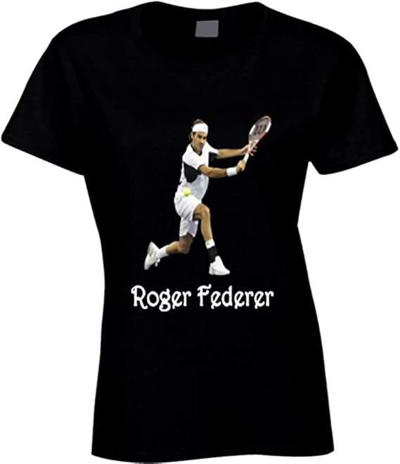 Roger Federer Tennis Superstar Legend Ladies T Shirt XL Black at Amazon