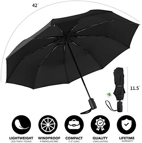 PACOXI Rain Umbrella, Compact Windproof Travel Folding Umbrella with Teflon Coating with Auto Open and Close