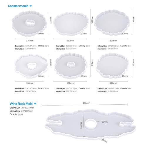 TEQIFU Wine Rack Coaster Resin Mold,Silicone Wine Butler Casting Molds,Druzy Geode Agate Resin Coaster Molds,1Pcs Wine Glass Holder Resin Molds, 6Pcs Coaster Molds,Wine Butler, Wine Caddy,Cups Mats