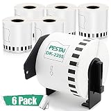 PESTAI Compatible DK-2205 Cut-to-Length Label Replacement for Brother Continuous Paper Labels Roll 2.4" x 100 Feet, for Brother QL-500 QL-570 QL-700 QL-710W Printer (6 Rolls Plus 1 Reusable Cartridge)
