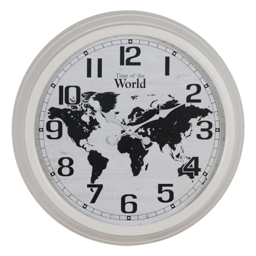 BigBuy Home Reloj de Pared Mapamundi Blanco Negro Hierro 70 x 70 x 6,5 cm