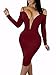 BEAGIMEG Women's Sexy V Neck Long Sleeve Bodycon Midi Party Club Dress