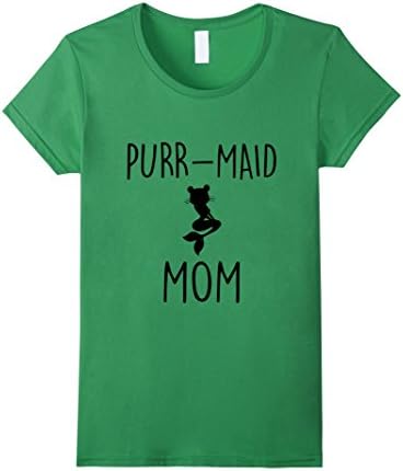 Women's Funny Cat Mermaid, Purrmaid Mom T-shirt Large Grass