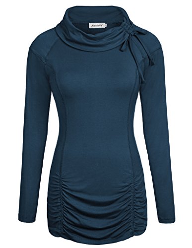 Ninedaily women tops cowl neck ruched front long sleeve tunic shi…