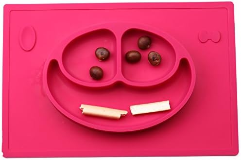 BPA Free Non Slip Children Silicone Placemats with 3 Compartment Plate for Restaurant(Red)
