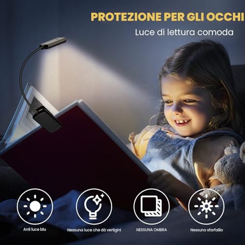 TEAMPD 10 LED Reading Light, 3 Bright Colors Eye Protection, Adjustable Brightness, USB Rechargeable, 12H Battery Life, Flexible Clip for Reading, Painting, Travel