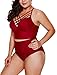 Dearlove Womens Plus Size Swimsuit Strappy Push Up Bikini Top High Waisted Swimsuit Bottom Two Piece Bathing Suit Solid Red XL 14 16