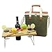 HappyPicnic Wax Canvas 3 Bottle Wine Carrier, EVA Molded Beverage Cooler Bag for Travel, Champagne Drink Carrying Tote with 4 Glasses, Wine Opener & Stopper, Cheese Board and Knife Set as Gift