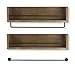 Rustic State William Wall Mount Wood Floating Shelves with Rail & Towel Bar - Spice Rack Display - Kitchen Bathroom Living Room Bedroom Décor Storage Organizer - Set of 2 - Stained Walnut