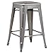 Poly and Bark Trattoria 24 Inch Counter Height Industrial Metal Bar Stool in Polished Gunmetal (Set of 2)