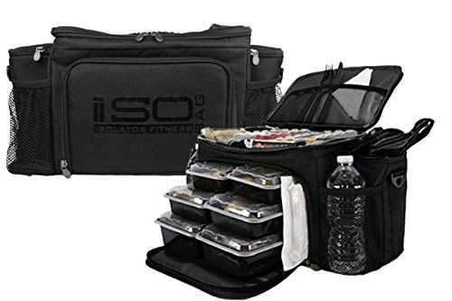 Meal-Prep-Lunch-Box-ISOBAG-Large-Insulated-6-Meal-Prep-BagCooler-With-12-Containers-3-Ice-Packs-Shoulder-Strap-Blackout-MADE-IN-USA