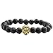 Jovivi 5pc Men Women Gold Plated Lion Head Black Lava/Matte Agate/Picture Stone/Dragon Grain Stone/Turquoise Energy Beads Stretch Bracelet 8mm