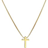 Alggkss Dainty Gold Plated Minimalist Tiny Mini Cross Charm Necklace for Women - Subtle Everyday Pendant Jewelry
