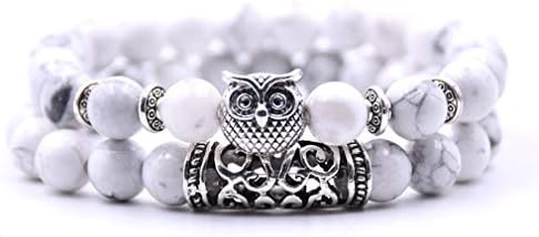 BodyPJ Sparkles Natural Stone Beads Bracelets Animal Owl Bracelets for Women Men Adjustable