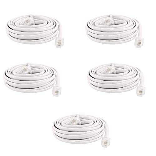 Yohii 5Pcs 10ft RJ11 6P4C Modular Telephone Phone Cables Wire White Telephone Extension Cord - Thumbnail 2