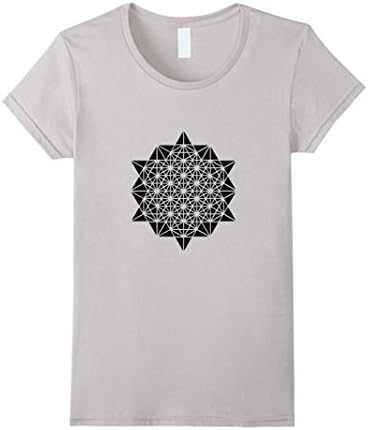 Womens The Base 64 Creation Tee Star Tetrahedron Merkaba Black Tee Large Silver