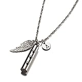 Cute Dog Paw Cylinder with Angel Wing Charm Initial Necklaces Pendant Cremation Jewelry Memorial-Ashes Keepsake