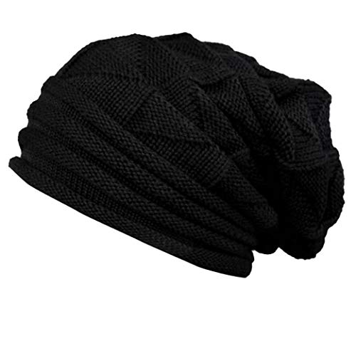 Women Cable Winter Crochet Hat Wool Knit Soft Beanie Warm Caps (Black)