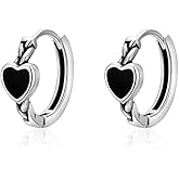 SLUYNZ Solid 925 Sterling Silver Black Heart Hoop Earrings for Women Teens Girls Heart Huggie Earrings Hoop