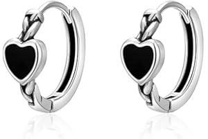 SLUYNZ Solid 925 Sterling Silver Black Heart Hoop Earrings for Women Teens Girls Heart Huggie Earrings Hoop