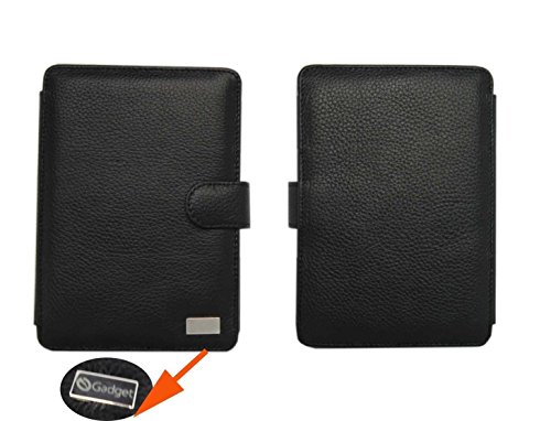 UPC 661799694513, iGADGET® IG4513 Kindle 4 Genuine Leather Case Cover for Amazon Kindle 4, EXECUTIVE PREMIUM QUALITY Genuine Leather / Global Wireless 6 inch / 15 cm WITH LUXURIOUS BLACK SUEDE INTERIOR AND HANDY INSIDE POCKET FOR CARDS etc ETC. (BRAND NEW MODEL FOR 2012) Book Style - BLACK