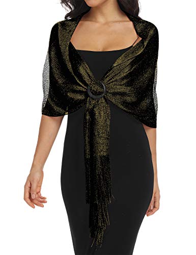 Shawls and Wraps Black/Gold - Thumbnail 6