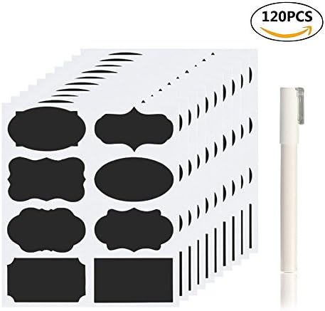 Waterproof Mason Jar Labels Bundle: 120 pcs Removable Chalkboard Labels Stickers With 1 Erasable White Chalk Maker- Self-adhesive