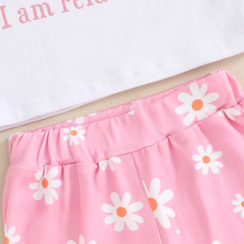 TODDLER BABY GIRL CLOTHES SHORT SLEEVE LETTER PRINT T-SHIRT TOPS FLOWER FLARE PANTS 3PCS BELL BOTTOMS OUTFITS (PINK, 2-3 YEARS)