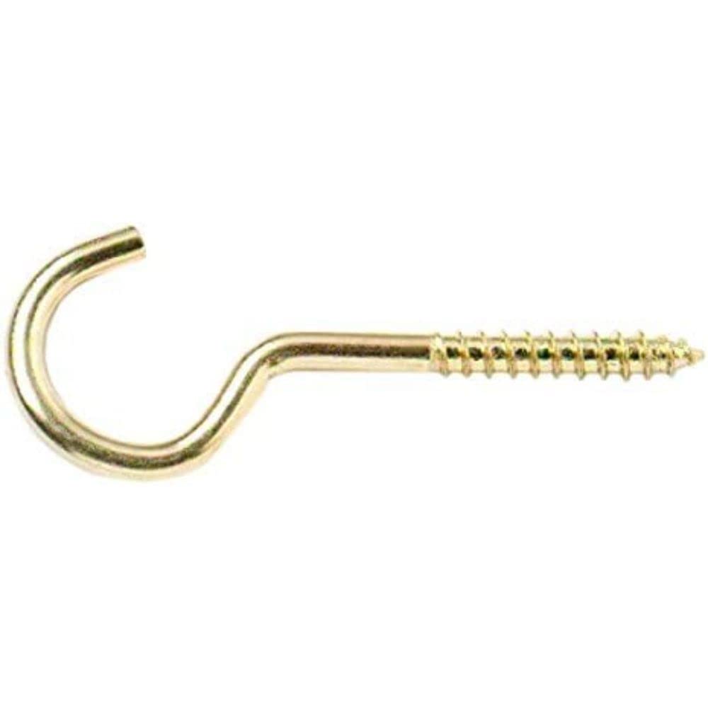 Merriway BH03576 (15 Pcs) EB 60mm (2.3/8 inch) Steel Screw In Hook Brass Plated - Pack of 15 Pieces