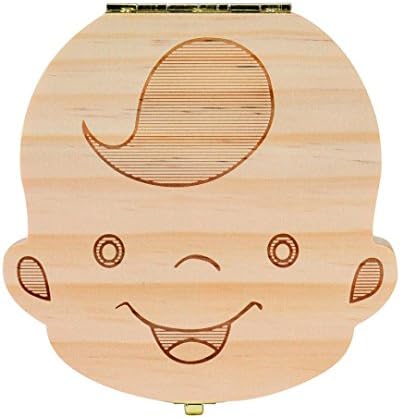 NOMENI Tooth Box Organizer for Baby Milk Teeth Save Wood Storage Box for Kids Boy&amp;Girl (Khaki)