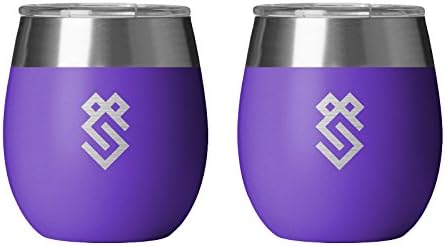 Summit Outdoor Wine Glasses, Vacuum Insulated, Stemless, Stainless Steel Metal Glass, Colored Set of 2 for Personalized Look, Great for Men or Women, Unbreakable, Shatterproof, Portable, BPA Free Lid