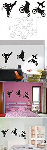 Motor Cross Three Motor Cycles Doing Tricks Wall Decal Stencil for Boys Are Girls Bed Room Wall Free Gift with Every Order