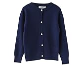 SMILING PINKER Little Girls Crewneck Cardigans Button Knitted Uniform Sweaters Solid Long Sleeves (5-6, navy blue)