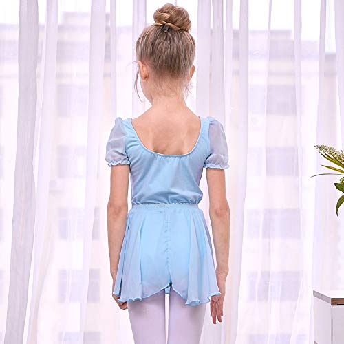 MHJY Girls Ballet Dance Leotard with Separated Skirt Kids Ballet Tutu Dress Dancewear Leotard Dress Blue - Thumbnail 4