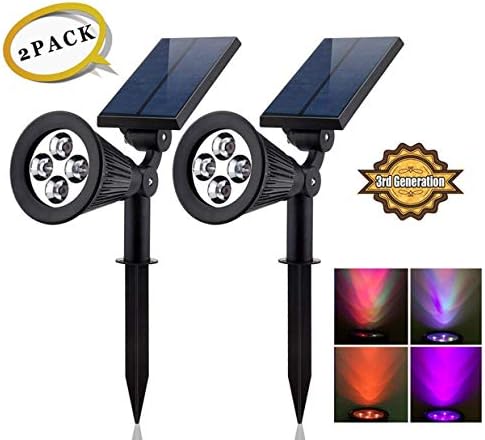 Solar LED Lights (2 Pack) [3rd Generation] Siensync(TM) 2-in-1 Solar Powered Outdoor Spotlight (Changing Color LEDs) for Landscape Lighting Waterproof Wall Light Bulb Driveway Yard Lawn Pathway Garden