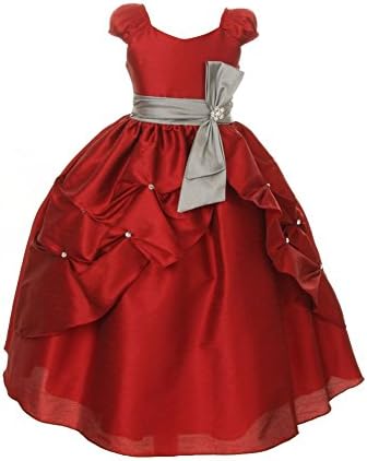 Little Girls Apple Red Rhinestone Silver Bow Sash Pick Up Pageant Dress 4