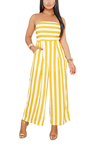 Women Strapless Jumpsuits Off Shoulder Striped Wide Leg Want It All