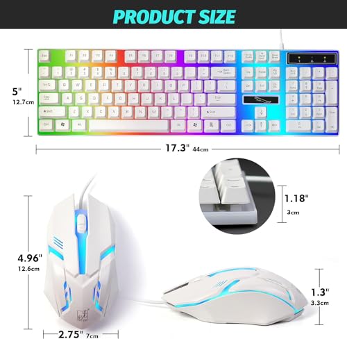 SKY-TOUCH G21 Computer Gaming Keyboard and Mouse Combo :Keyboard with Flexible Polychromatic LED Lights Mechanical Feel Wired USB Working Keyboard Mouse Set for Windows Computer(White)