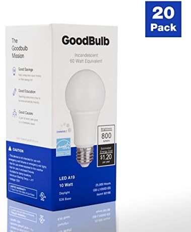 Goodbulb LED Lightbulb 10W (60 Watt Equivalent), Daylight, Dimmable - A19 (20 Pack)