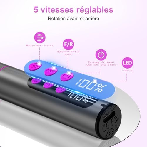 Ponceuse pour Ongles Professionnelle Sans Fil , 12 en1 Kit Manucure
