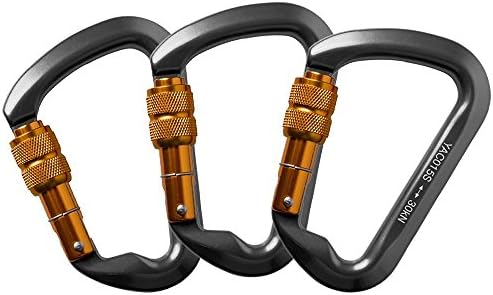 SUNKY - Aluminum 3pcs Locking Carabiner, Screw Lock Climbing D Shape Spring Clip Hook Buckle for Home RV Camping Fishing Hiking Traveling - Gray
