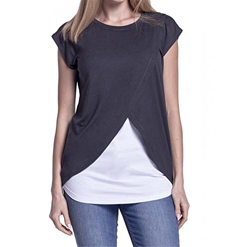 KESEE Multi-Functional Pregnancy Breast-Feeding Pure Color Vest, Maternity Nursing Breastfeeding Sleeveless Tank Top Double Layer Blouse (L, Dark Gray 2)