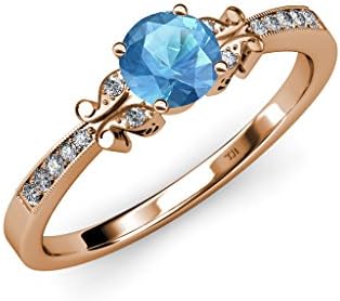 Blue Topaz and Diamond Milgrain Work Butterfly Engagement Ring 0.95 ct tw in 14K Rose Gold.size 8.5