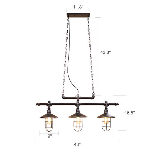Lika 3-Light Pendant Light 40'' Barn Farmhouse Industrial Bronze Black Kitchen Island Light Fixtures for Dining Room, Bedroom, Farmhouse, Pool Table - Thumbnail 2