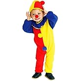QIAONIUNIU Halloween Child's Clown Costume Kids Baby Jumpsuits Toddlers Dress Up with Clown Nose and Clown Hat